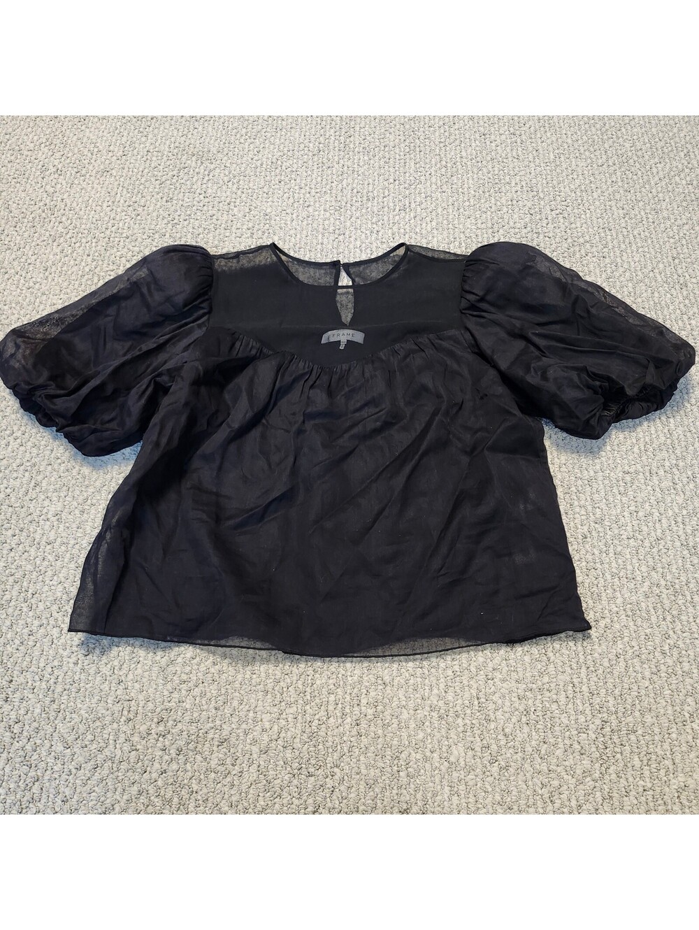 FRAME Black Puff Sleeve Sheer Blouse Size Medium
